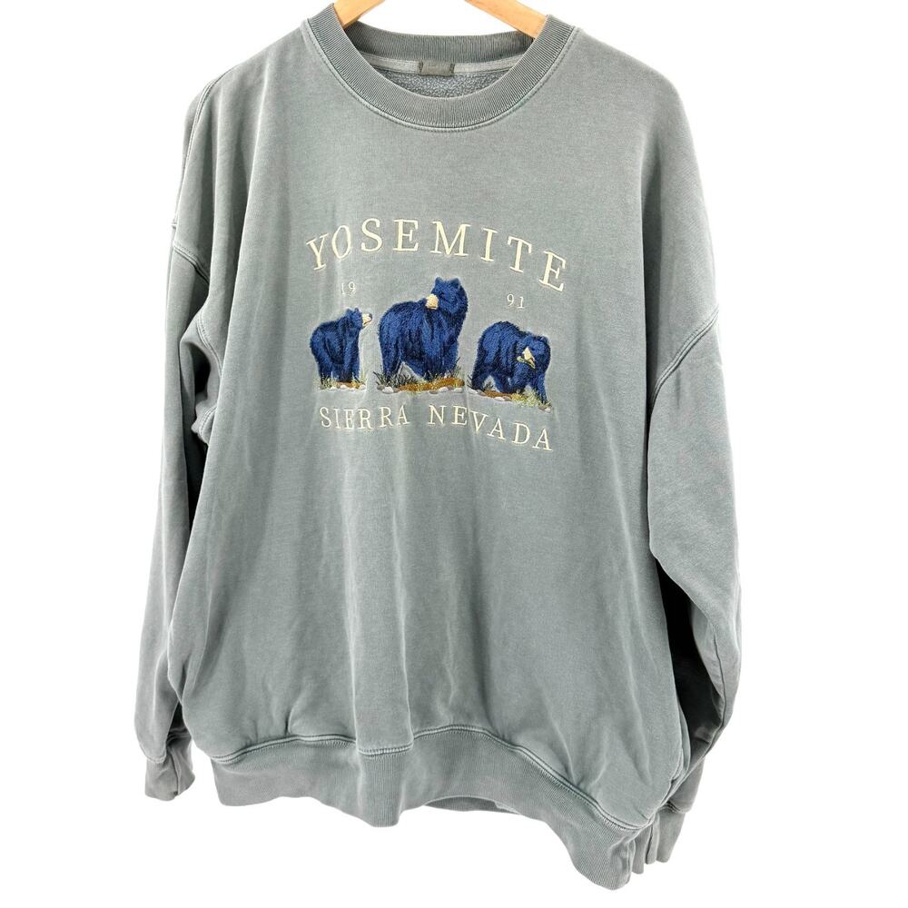 John Galt Grey Yosemite Sierra Nevada Bear Embroidered Crewneck Sweatshirt